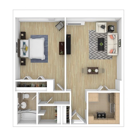 Floor plan for 1 bed, 1 bath, 692 sqft